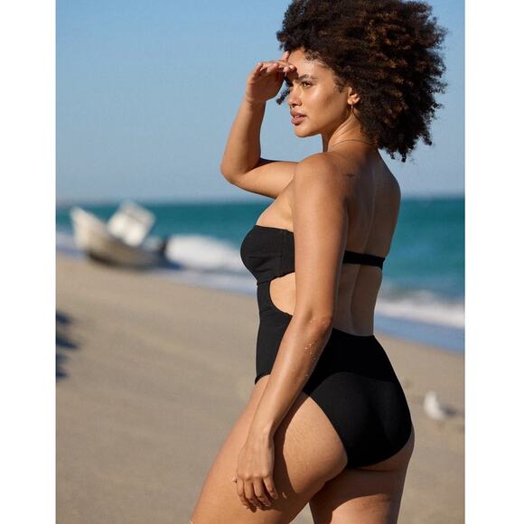 Aerie Black Ribbed One Piece Swimsuit Strapless Cheeky Size XL - Picture 1 of 7